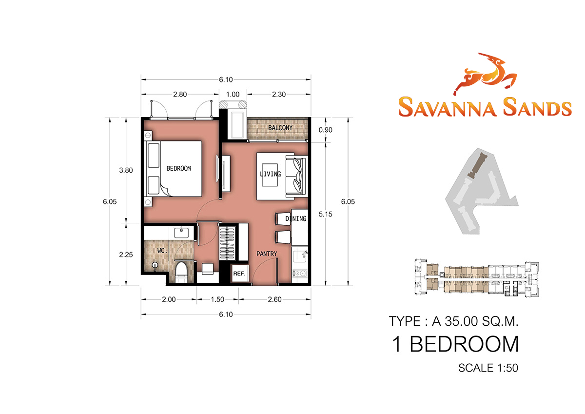 Savanna Sandsのユニットレイアウト 1ベットルーム(35㎡)