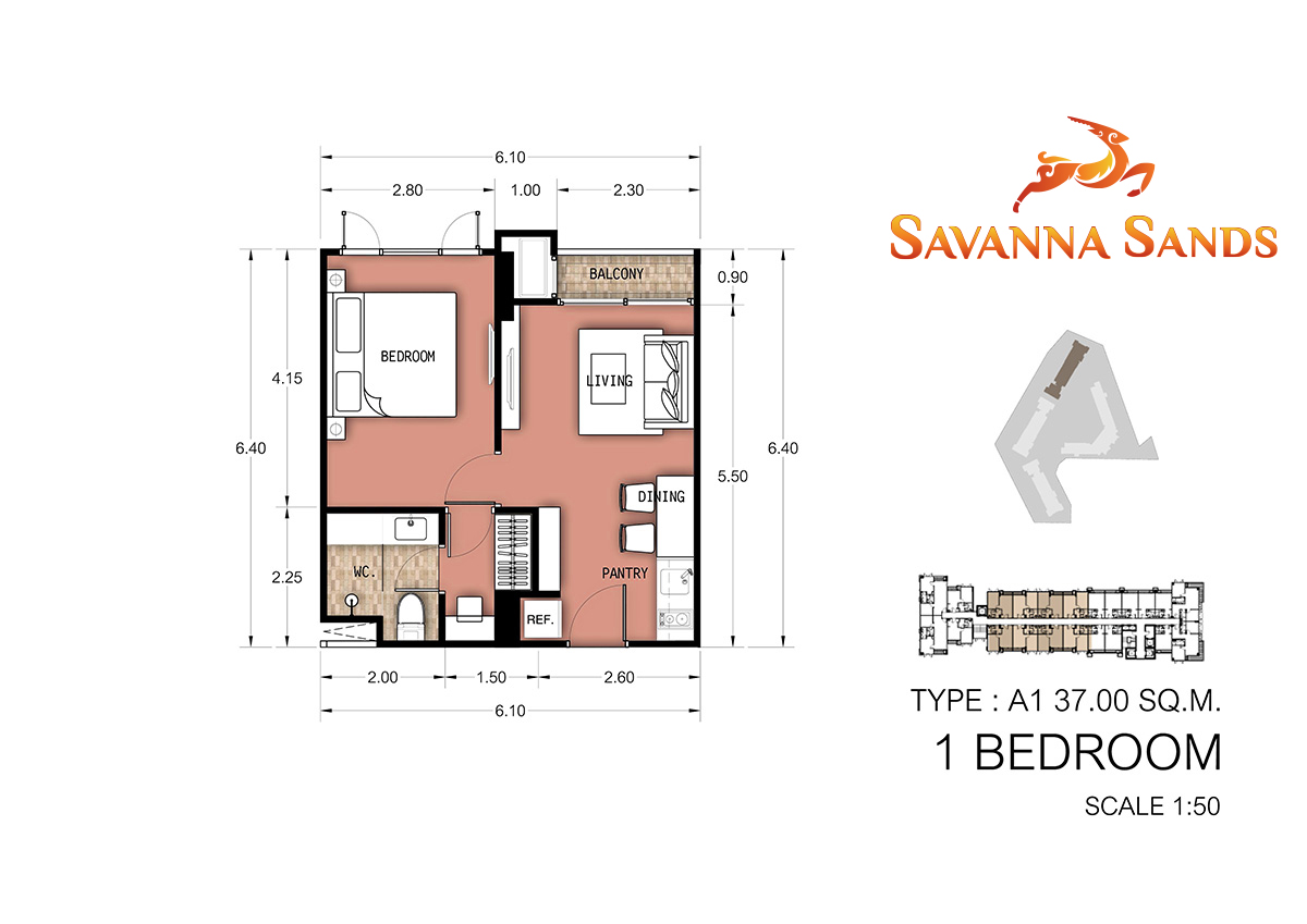 Savanna Sandsのユニットレイアウト 1ベットルーム(37㎡)