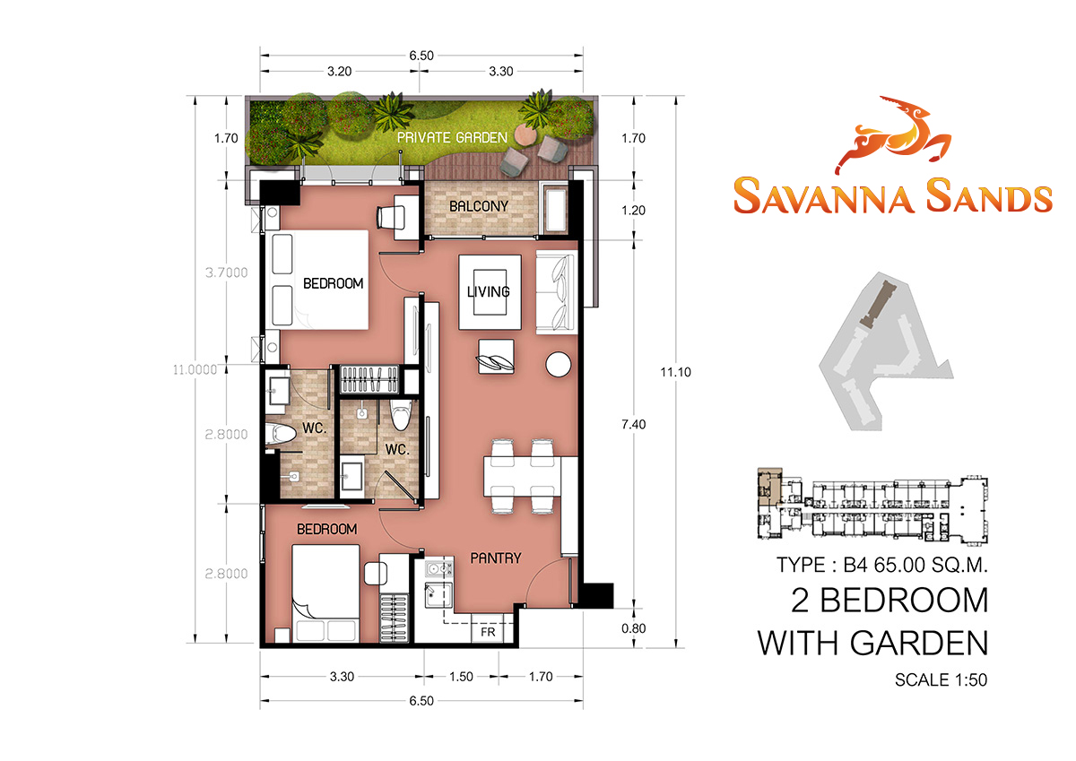 Savanna Sandsのユニットレイアウト 2ベットルーム(65㎡)